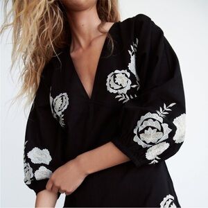 Zara Black Romper with White & Beige Floral Embroidery Size EU/US: XS